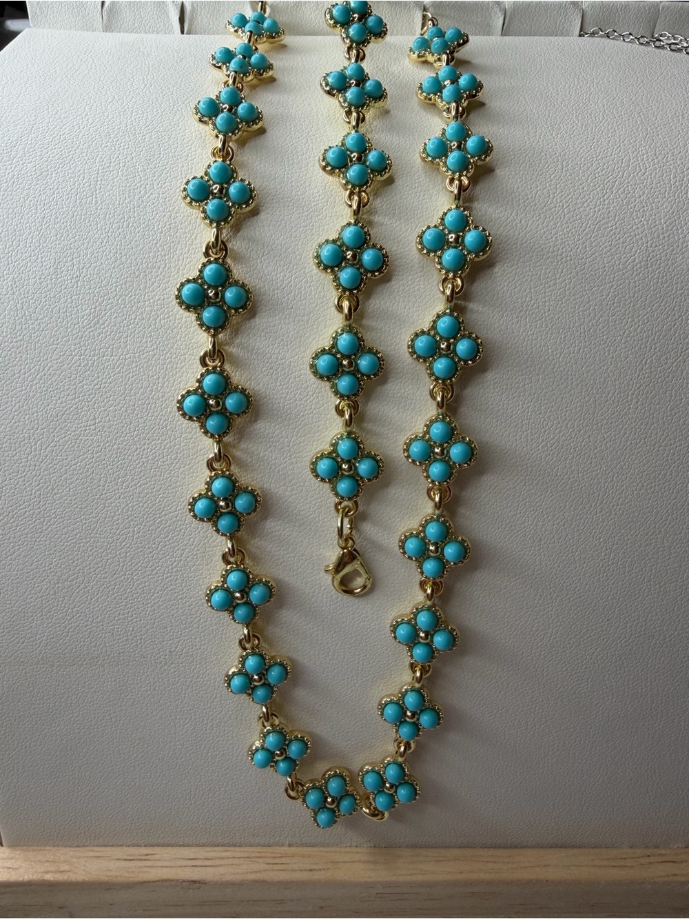 14K GF Gold Turquoise Clover Style Necklace and Bracelet set